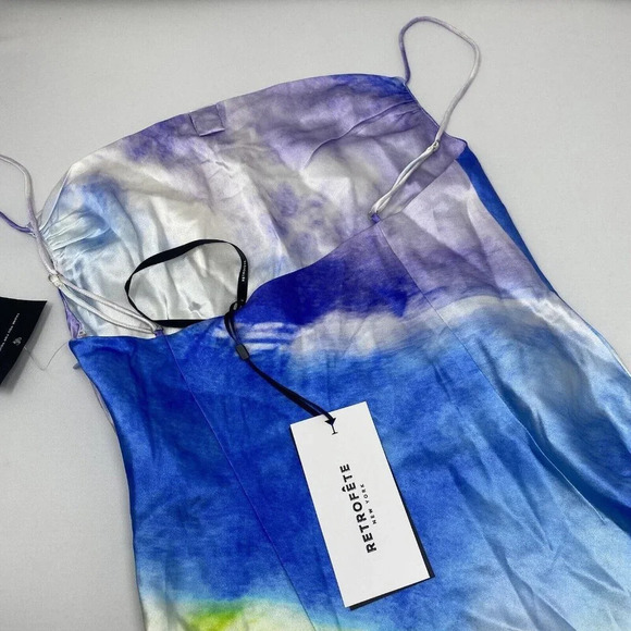 Retrofete Rylynn Silk Drape Mini Dress S in Watercolor Wave NWT $425 - Picture 10 of 12